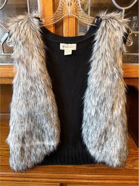 Ariat Faux Fur Sweater Vest Black Knit Open Front Western Cowgirl Womens XL